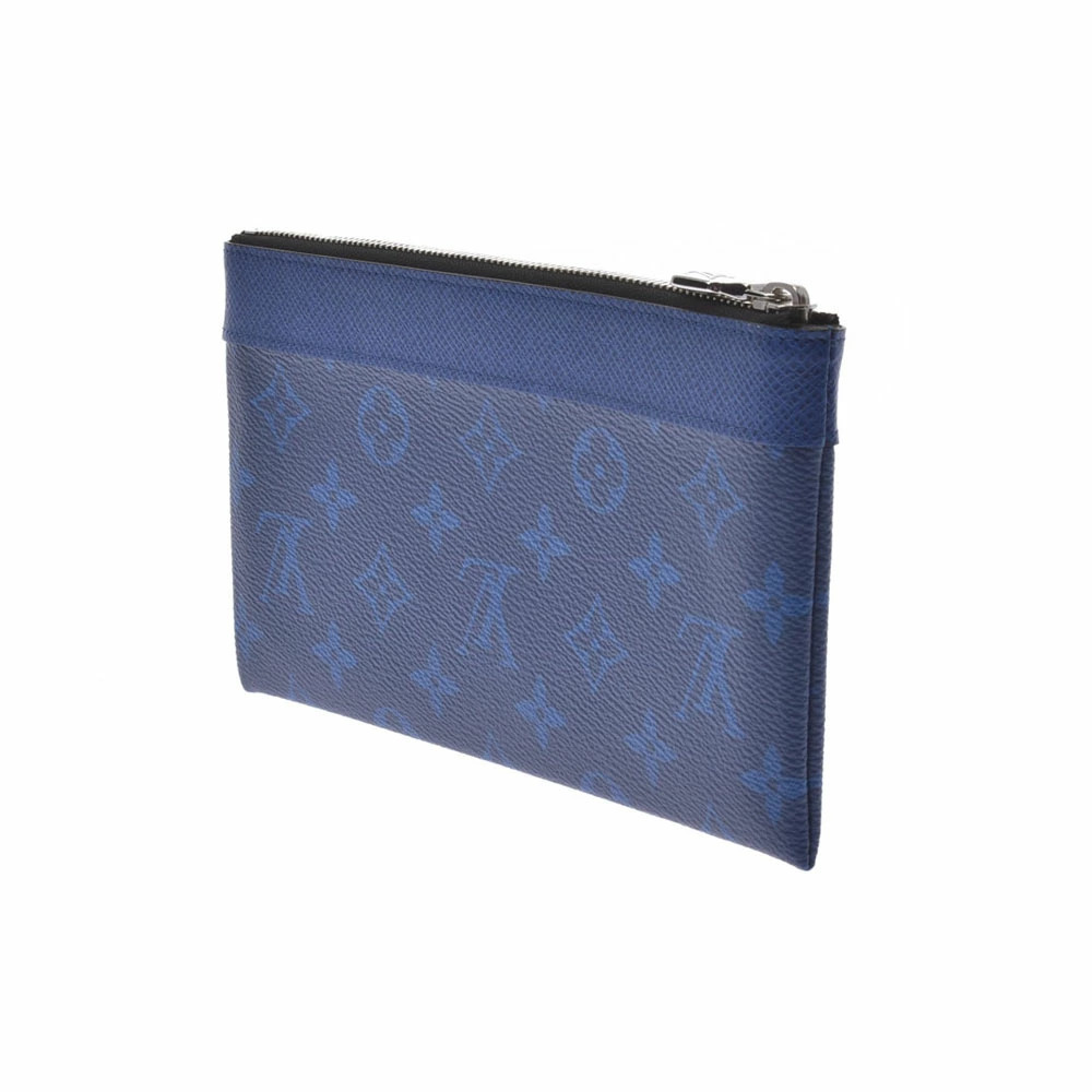 LOUIS VUITTON Taiga Rama Pochette Discovery Cobalt Blue Leather Clutch Bag - Picture 2 of 11